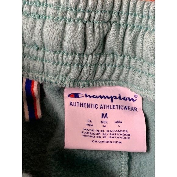 Mens Champion Terry Jogger Sweatpants Green Spelled Out Logo Medium EUC 6246 - Picture 9 of 11